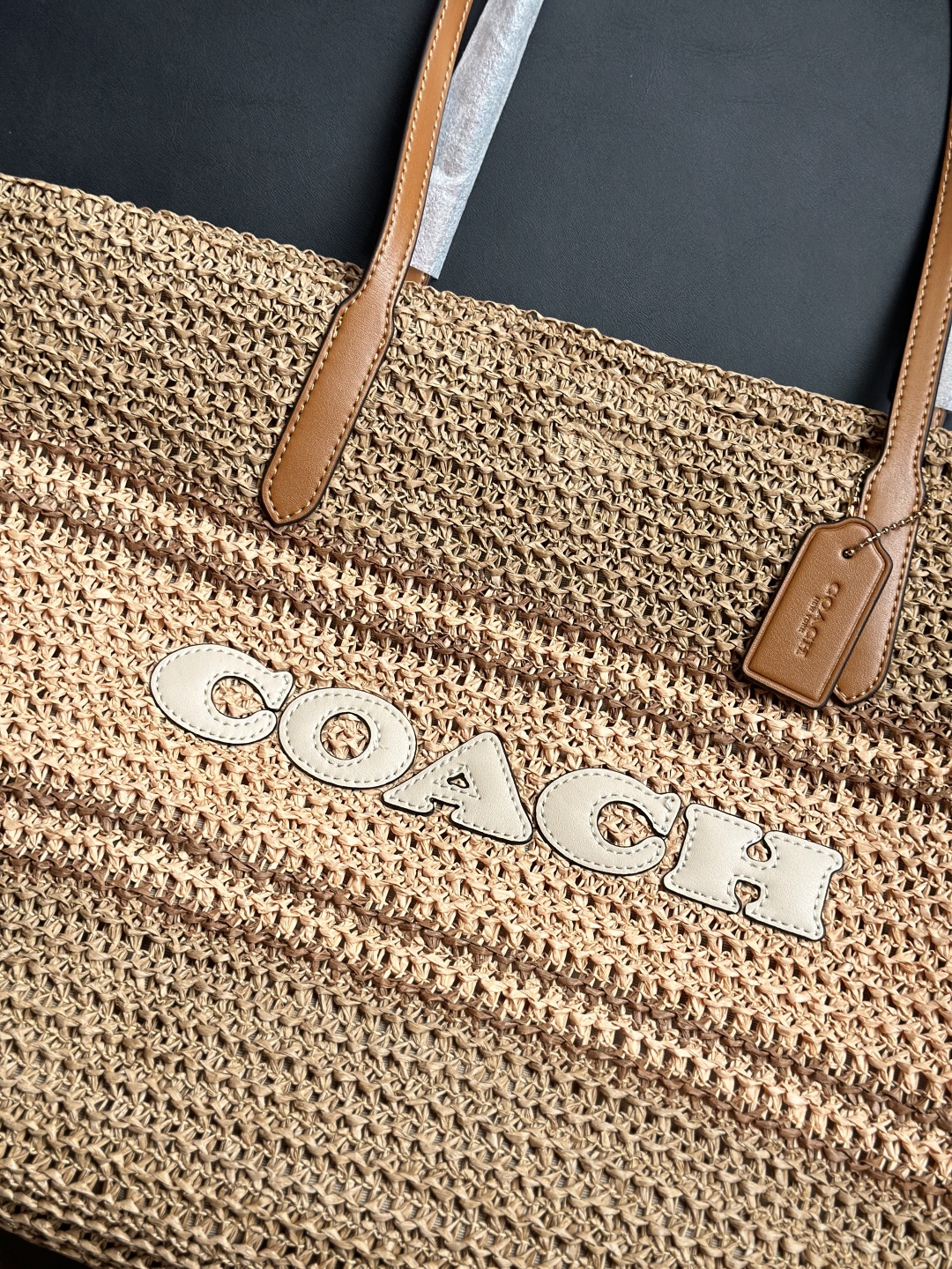 Coach Raffia Woven Tote Bag
