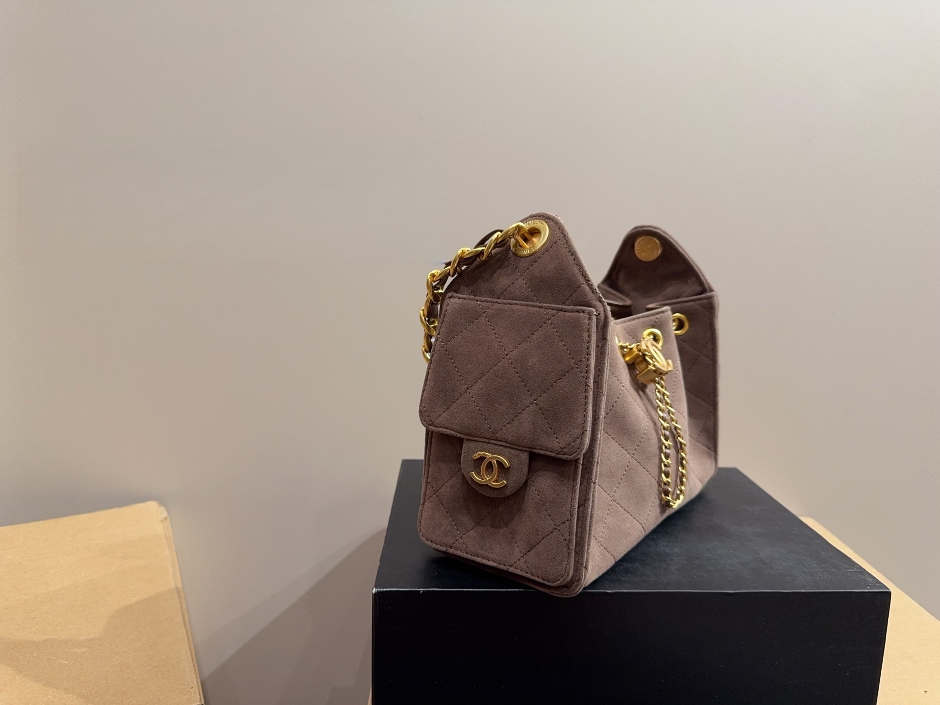 CHANEL 25A Suede Drawstring Hobo Bucket Bag