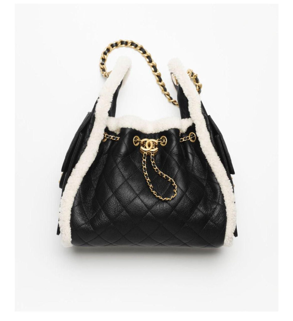 Chanel 25K Hobo Bag — Black Quilted Leather with Shearling Trim (Small)