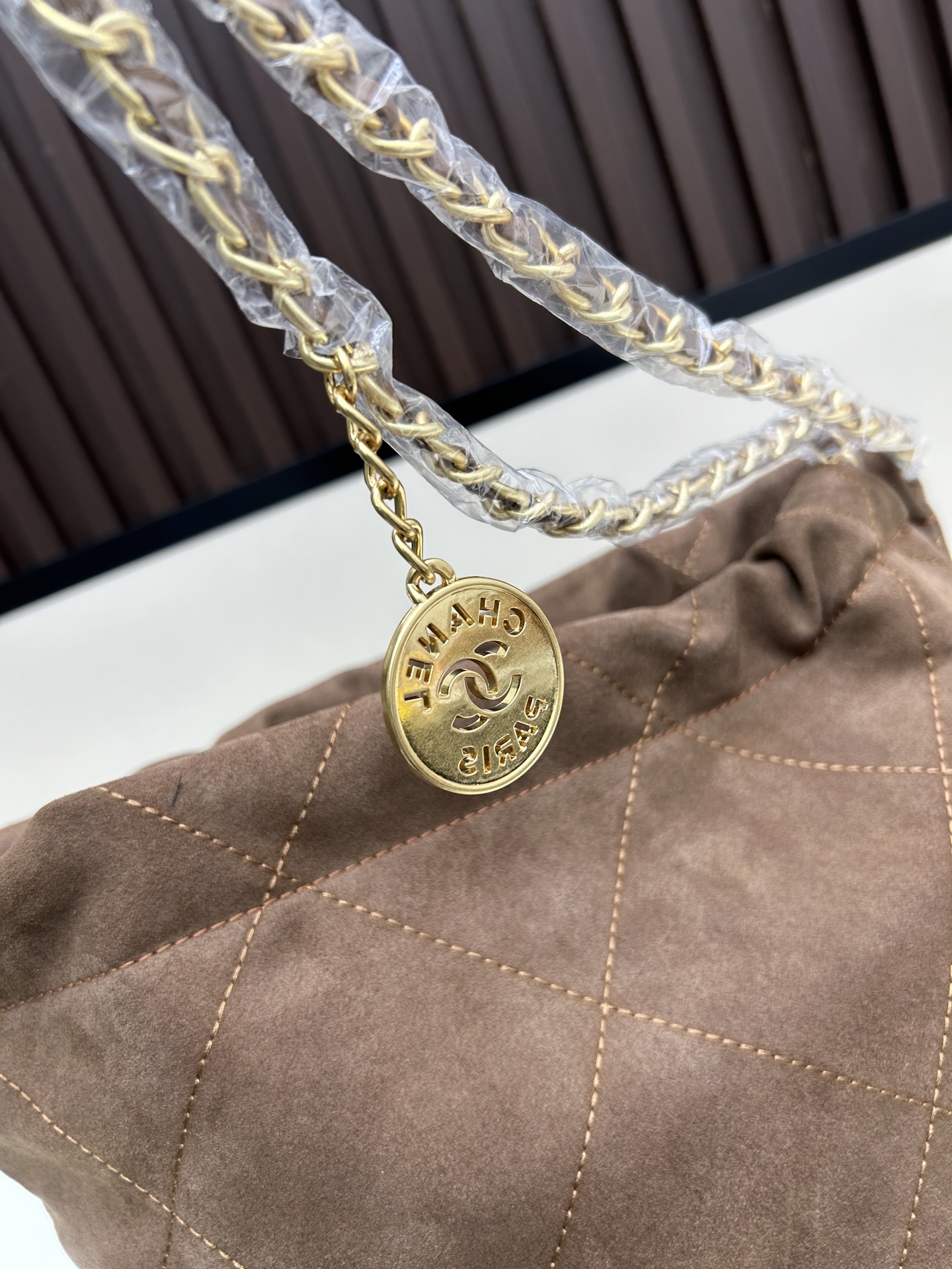 Chanel 22 Bag in Suede with Gold-Tone Hardware