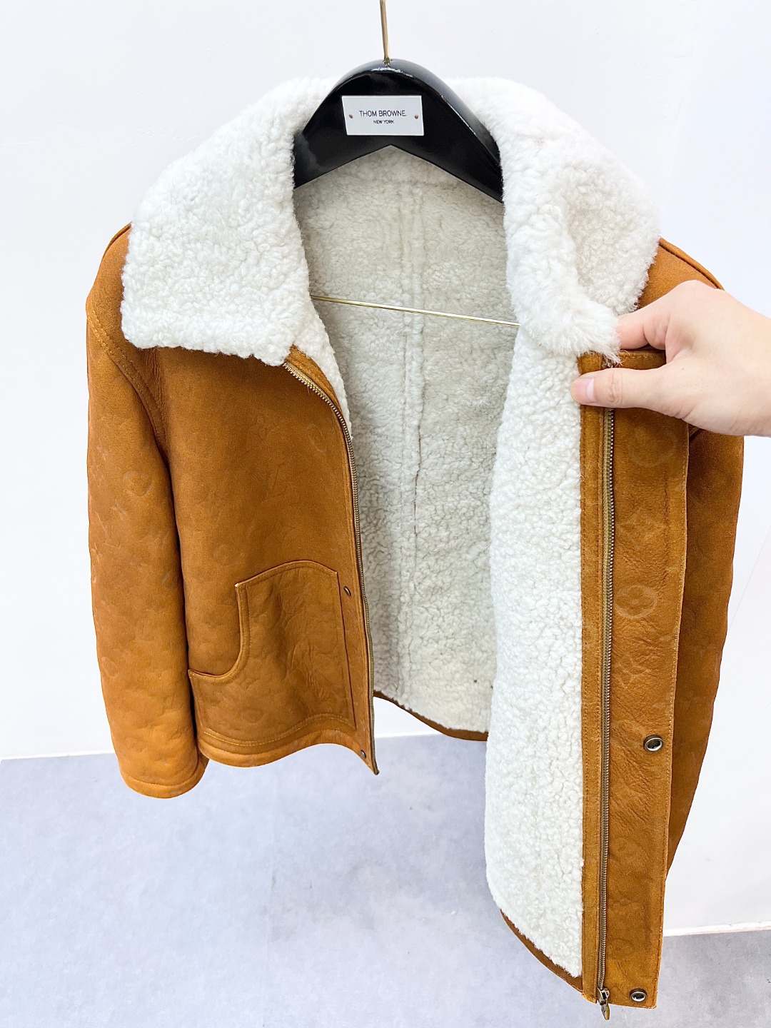 Louis Vuitton Shearling Embossed Monogram Leather Jacket