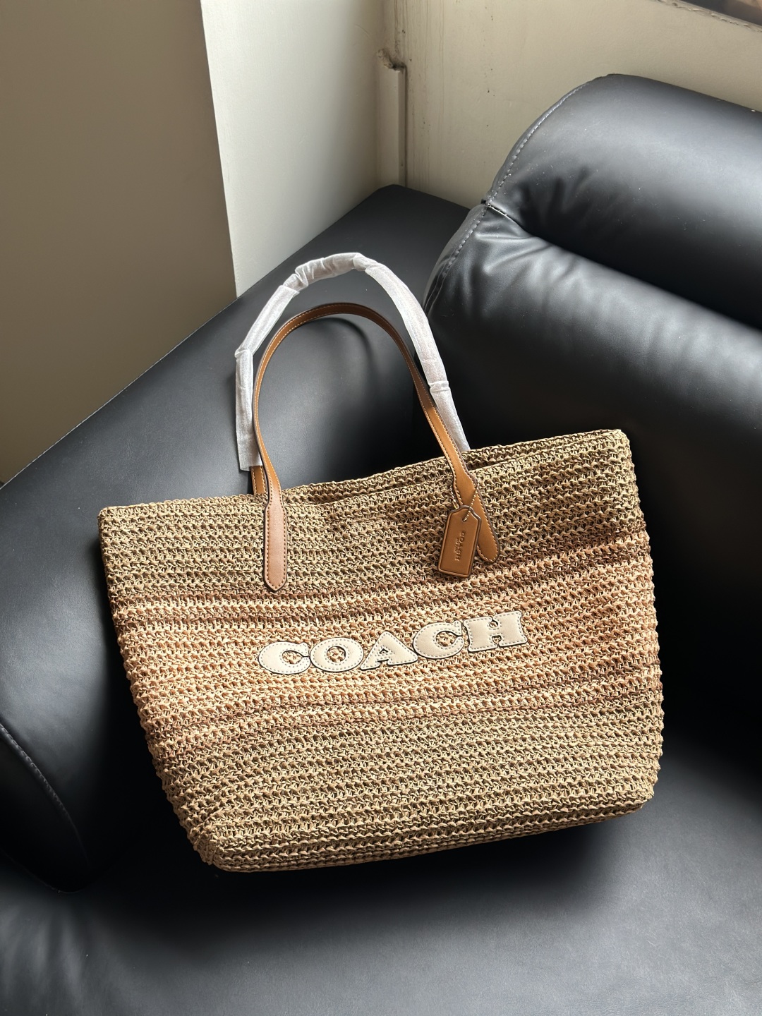 Coach Raffia Woven Tote Bag