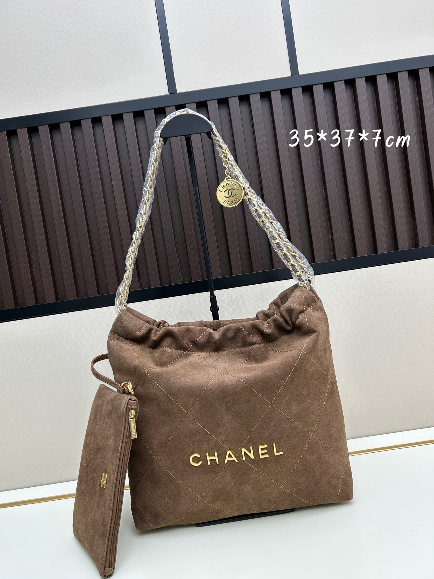 Chanel 22 Bag in Suede with Gold-Tone Hardware