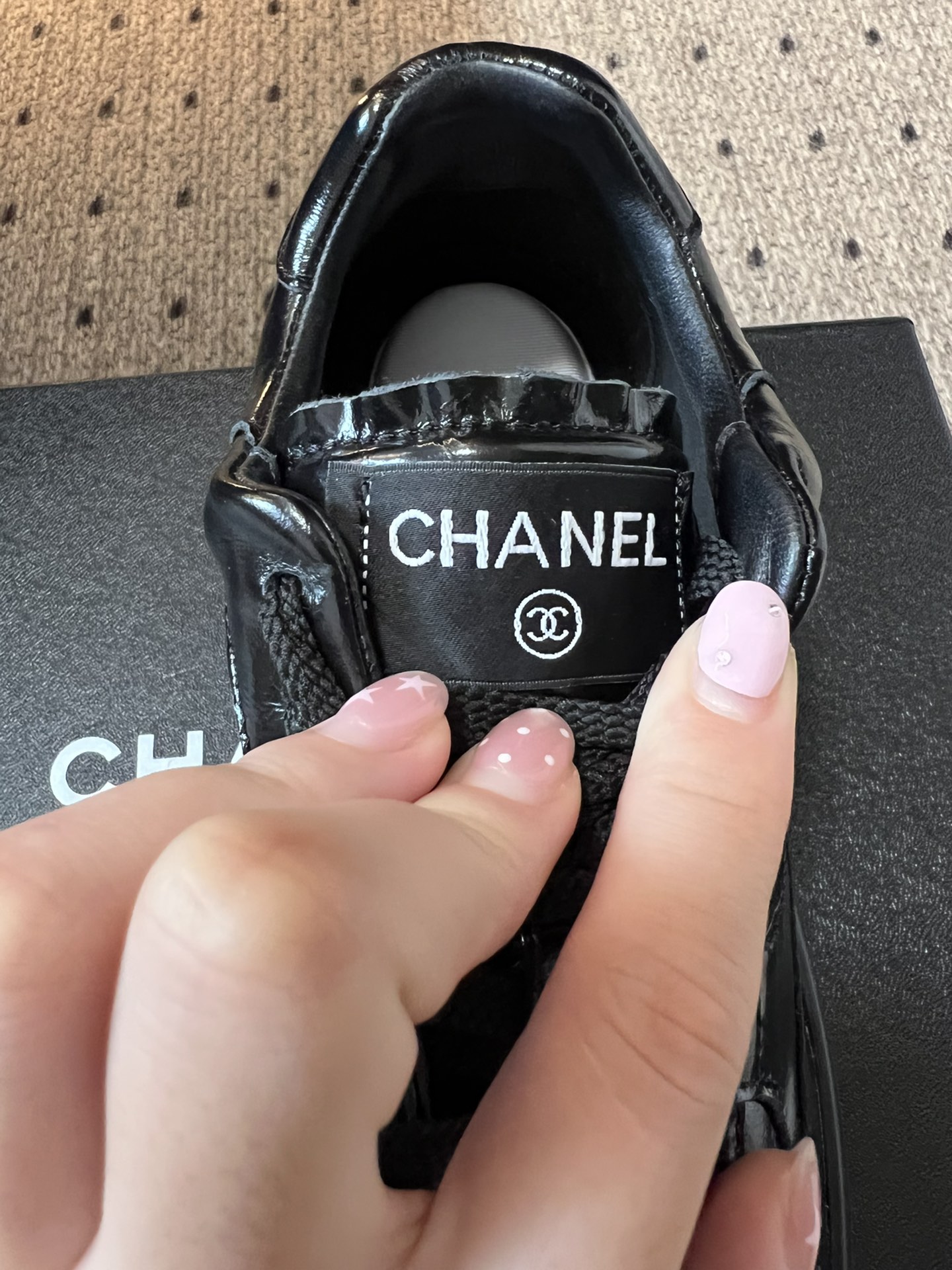 CHANEL Patent Leather Low-Top Trainers Black