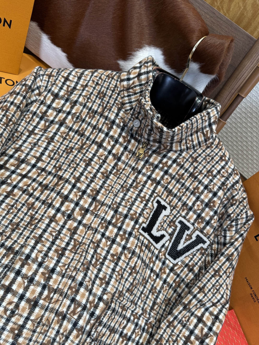 LOUIS VUITTON Beaded Monogram Embroidered Baseball Jacket