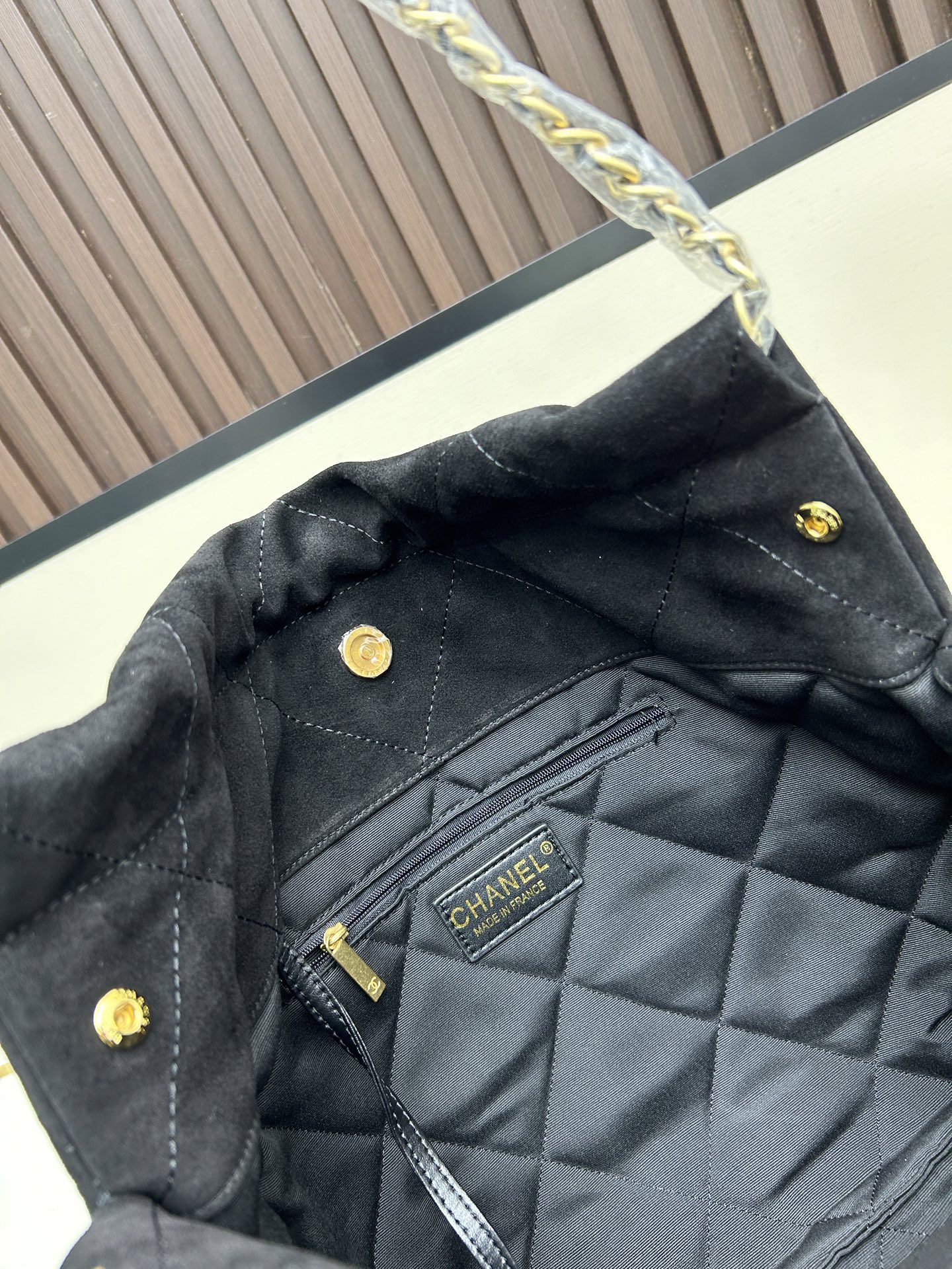 Chanel 22 Bag in Suede with Gold-Tone Hardware