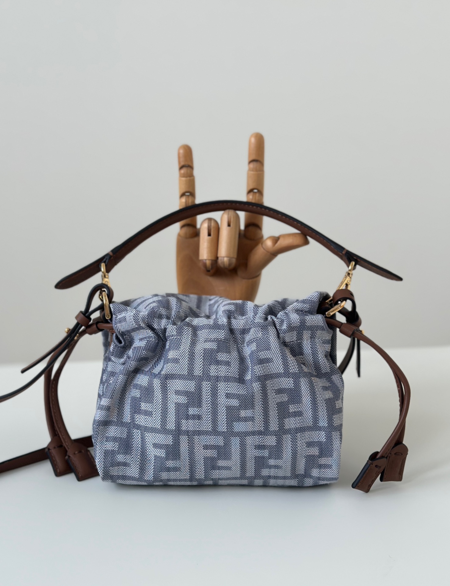 Fendi Mamma Baguette Small Blue denim-effect FF jacquard mini-bag