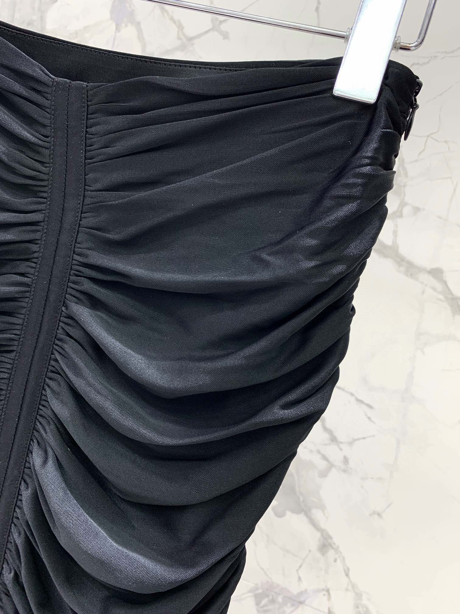 SAINT LAURENT Pleated Acetate Knit Midi Skirt