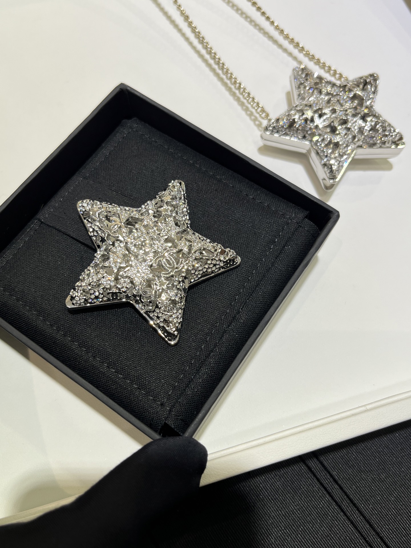 CHANEL Silver Hollow Star Brooch