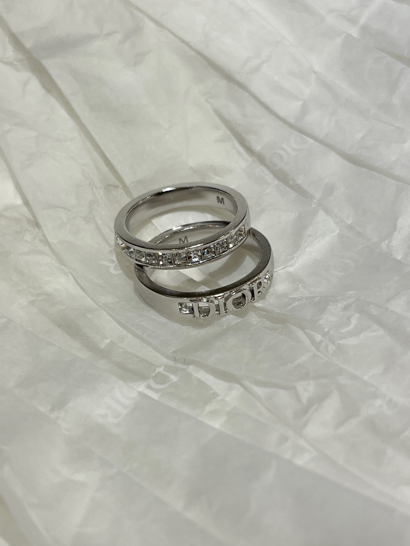 Dior Letter & Square Rhinestone Ring Set