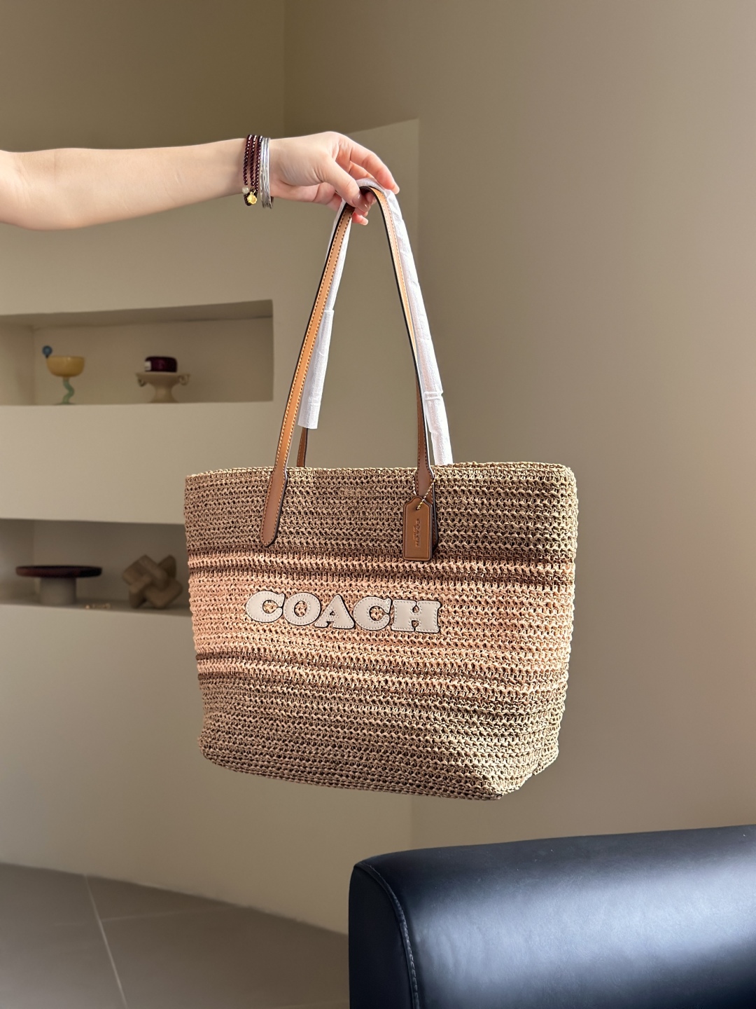 Coach Raffia Woven Tote Bag