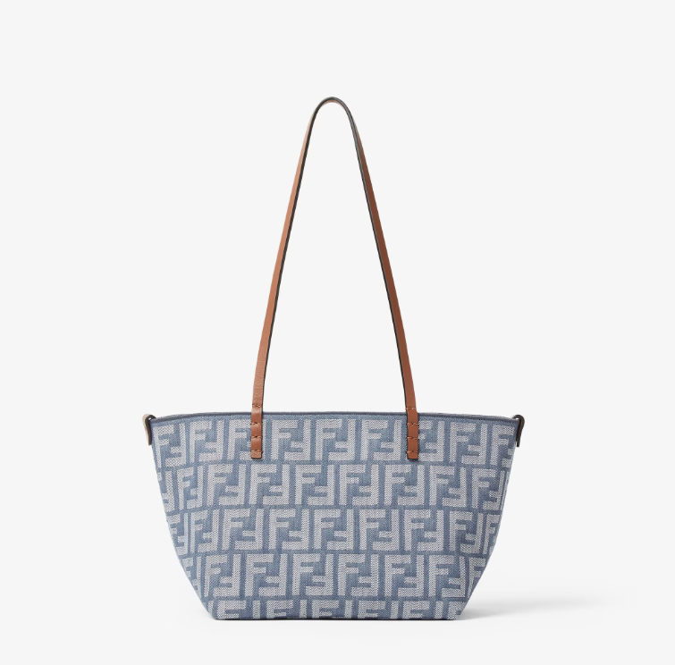 Fendi Small Roll Blue denim-effect FF jacquard reversible shopper