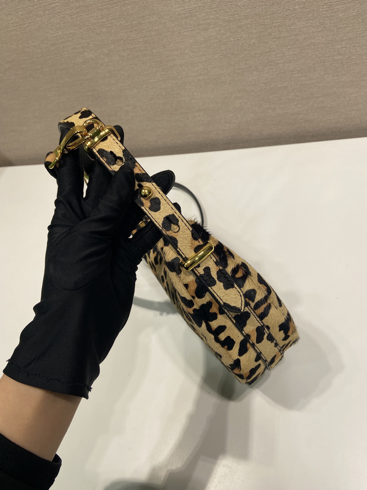 Prada Arqué leather shoulder bag leopard
