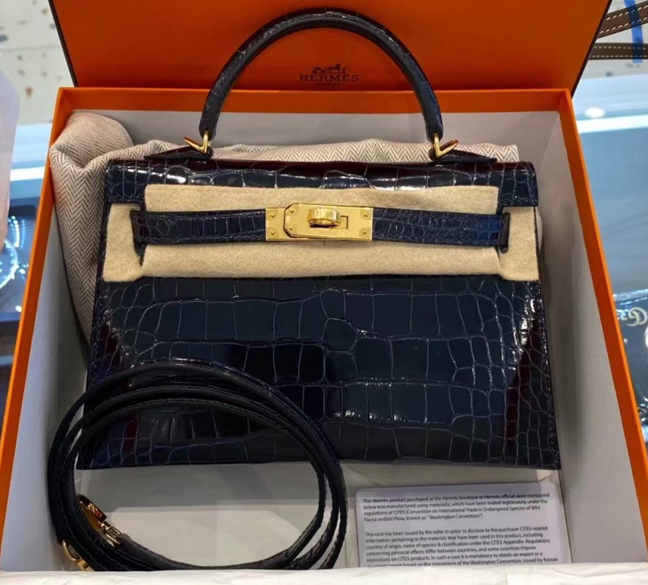 Hermes Kelly Mini 19 American alligator skin crocodile skin