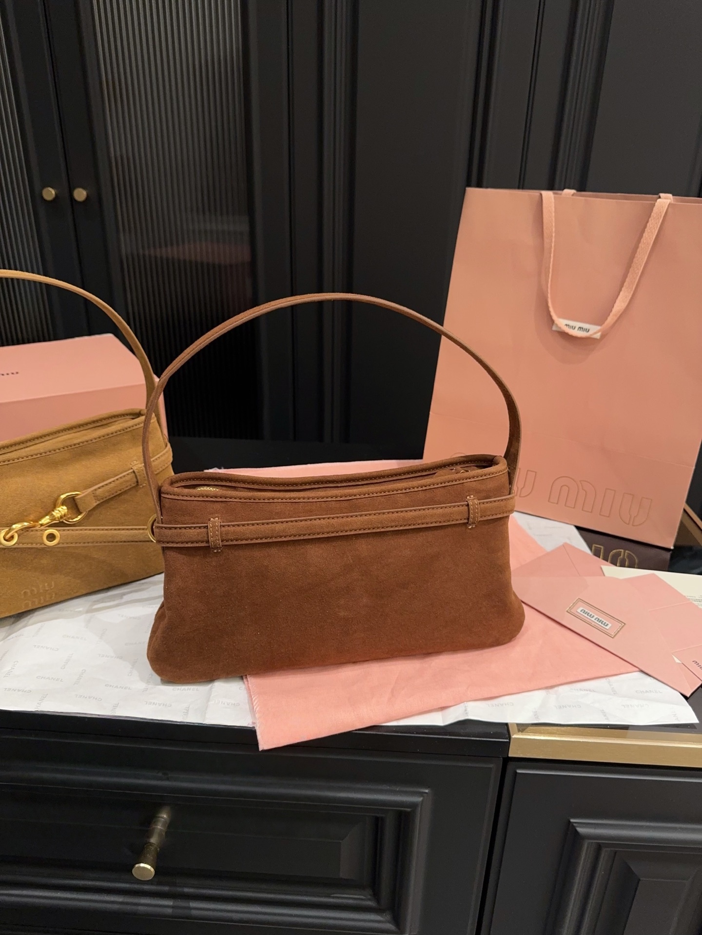 Miu Miu Brown Suede Aventure Shoulder Bag