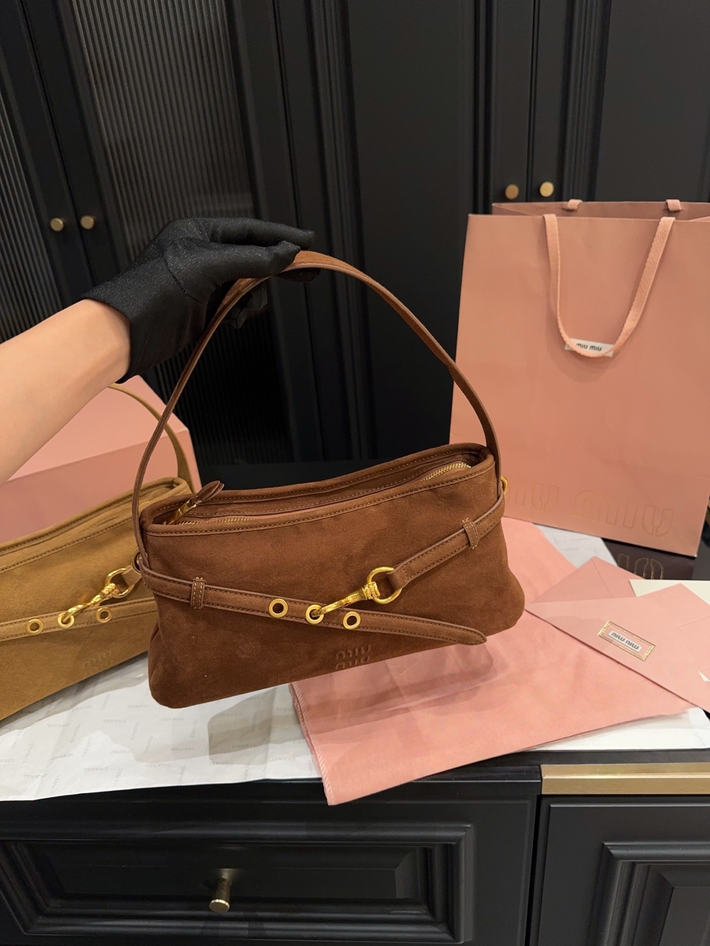 Miu Miu Brown Suede Aventure Shoulder Bag