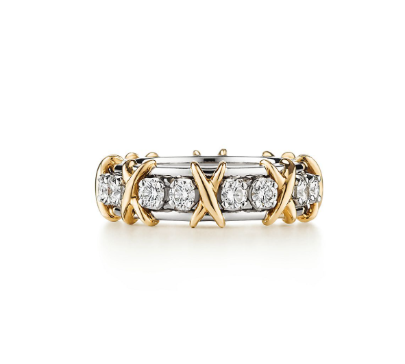 Tiffany Ring in Yellow Gold and Platinum with Diamonds