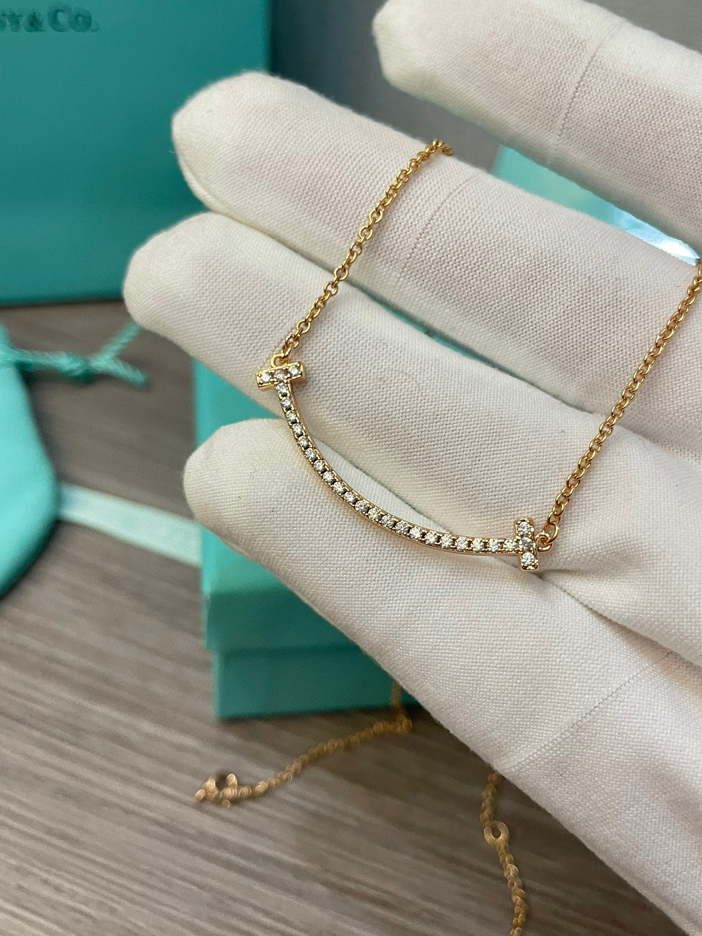 Tiffany Medium Smile Pendant in Gold with Diamonds