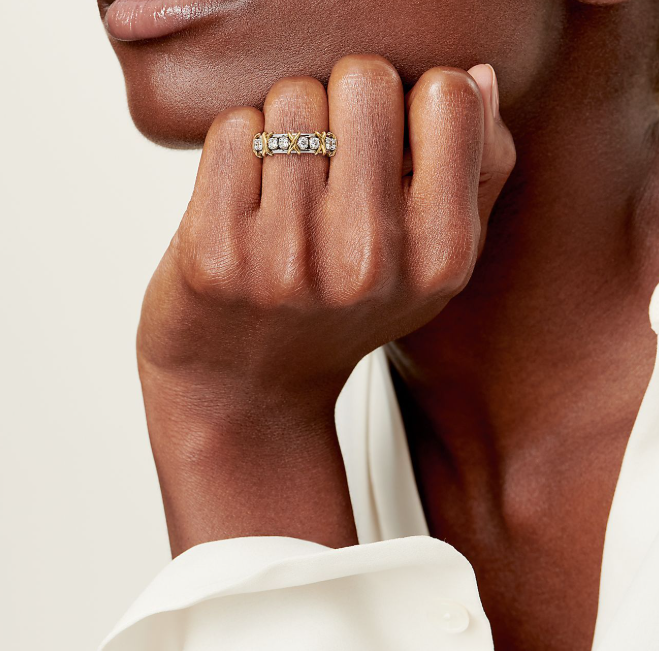 Tiffany Ring in Yellow Gold and Platinum with Diamonds