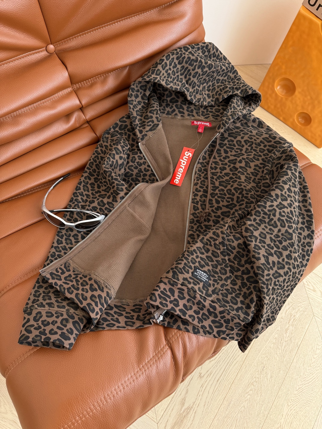 Supreme leopard hooded zip up thermal ss 25