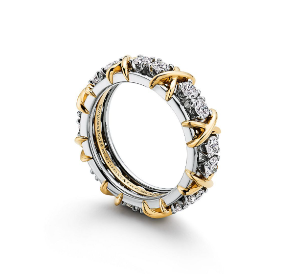 Tiffany Ring in Yellow Gold and Platinum with Diamonds