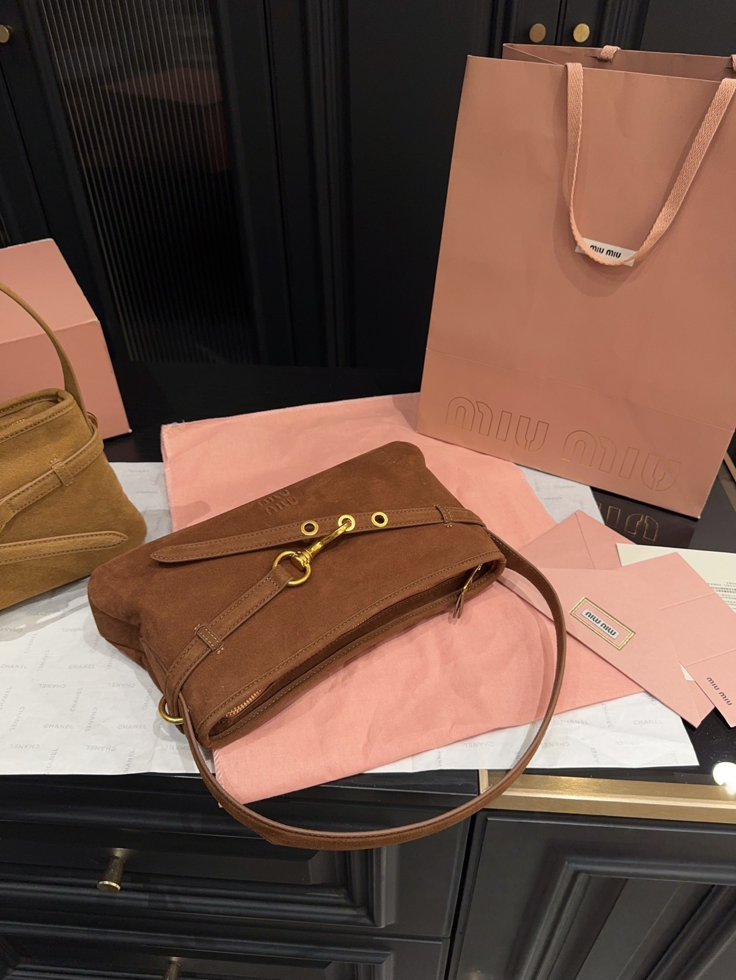Miu Miu Brown Suede Aventure Shoulder Bag