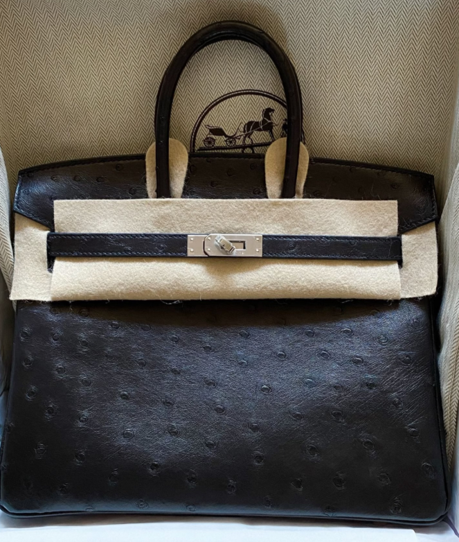 Hermès Birkin 25-35 silver buckle custom Ostrich leather