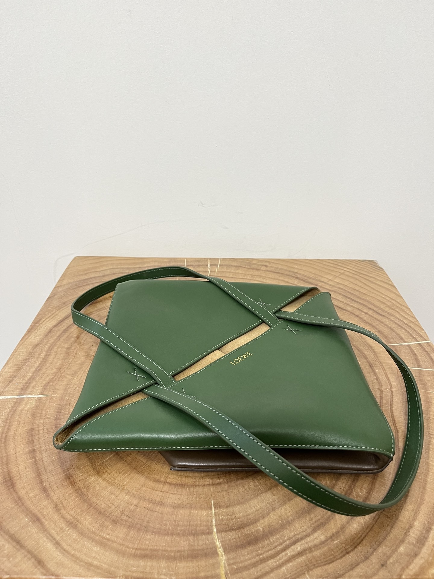 Loewe Shiny Calfskin Large Puzzle Fold Tote Umber Hunter Green