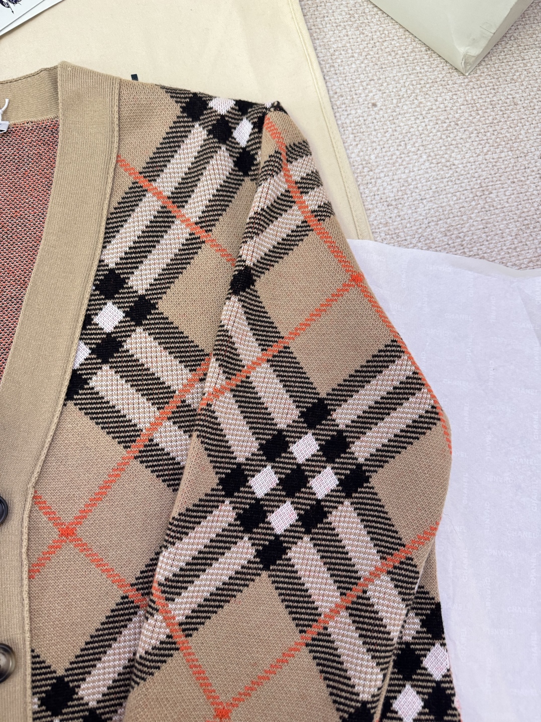 BURBERRY Check Wool Knit Cardigan