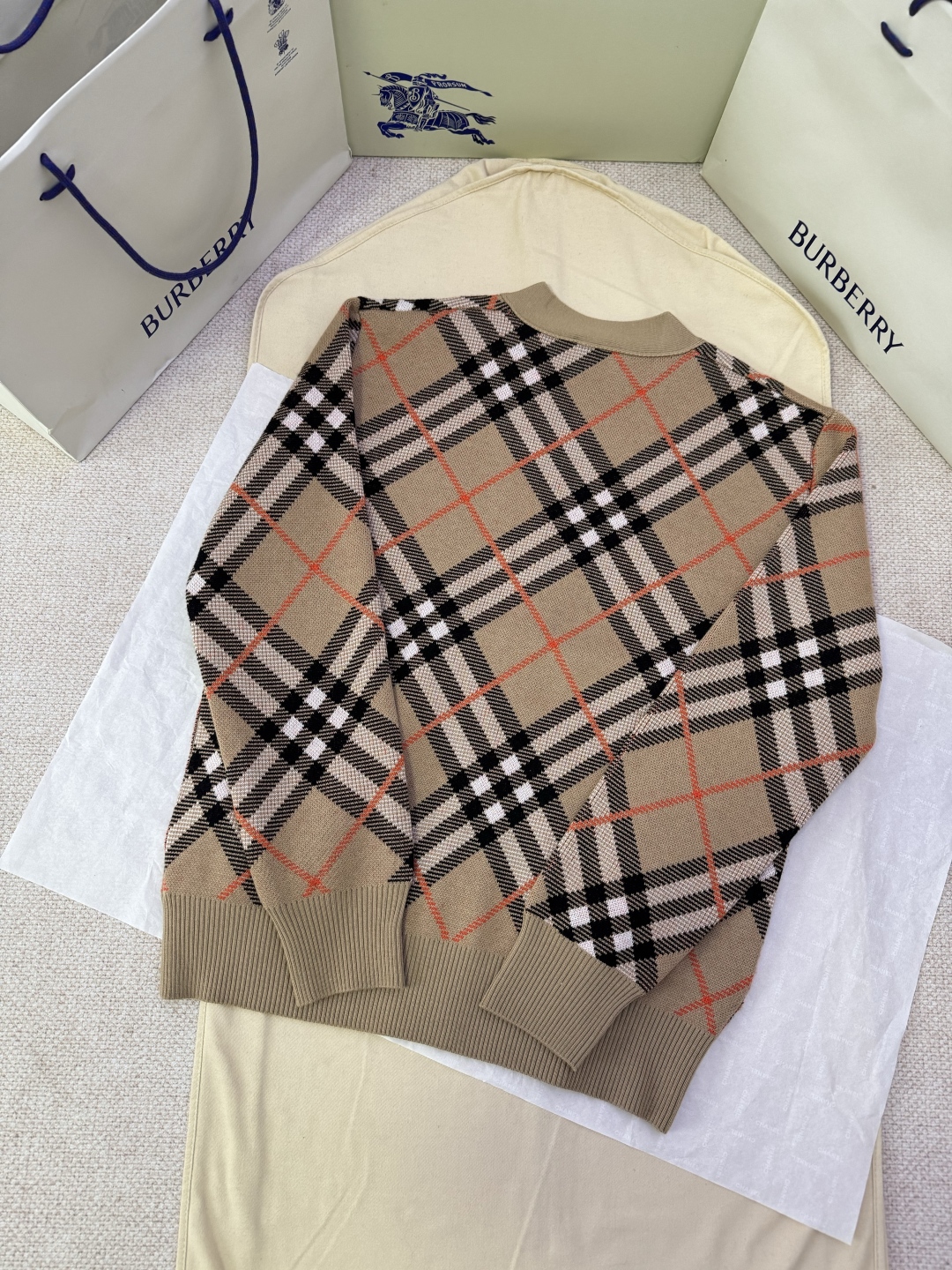BURBERRY Check Wool Knit Cardigan