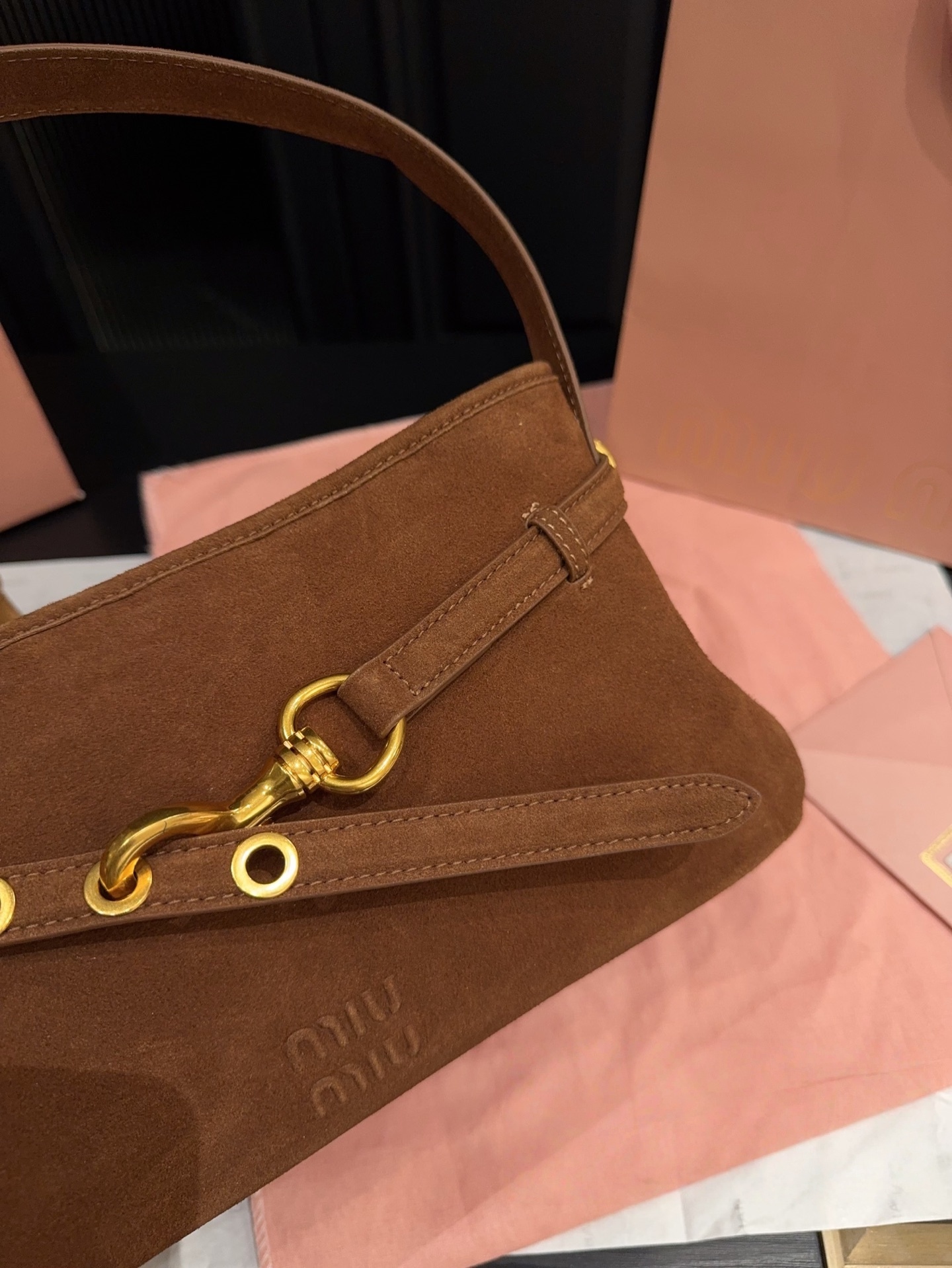 Miu Miu Brown Suede Aventure Shoulder Bag