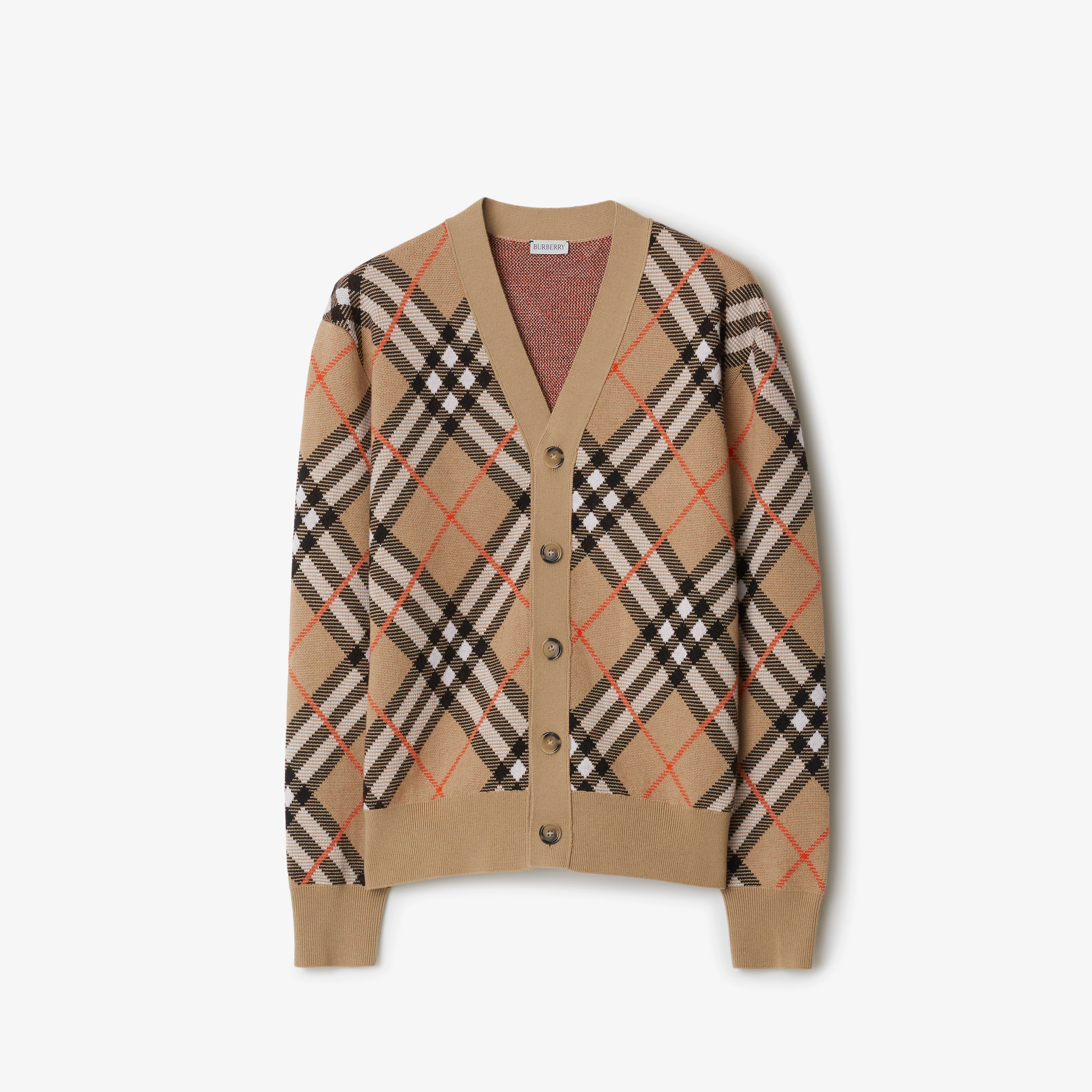BURBERRY Check Wool Knit Cardigan