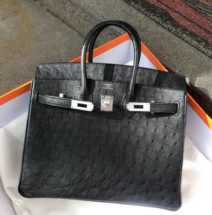 Hermès Birkin 25-35 silver buckle custom Ostrich leather