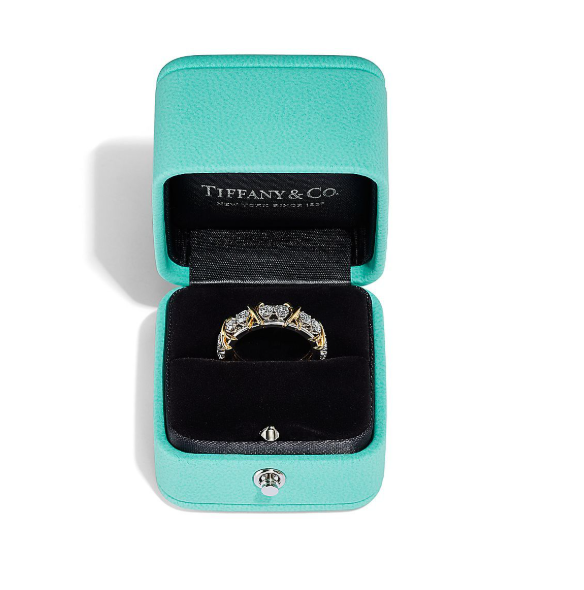 Tiffany Ring in Yellow Gold and Platinum with Diamonds