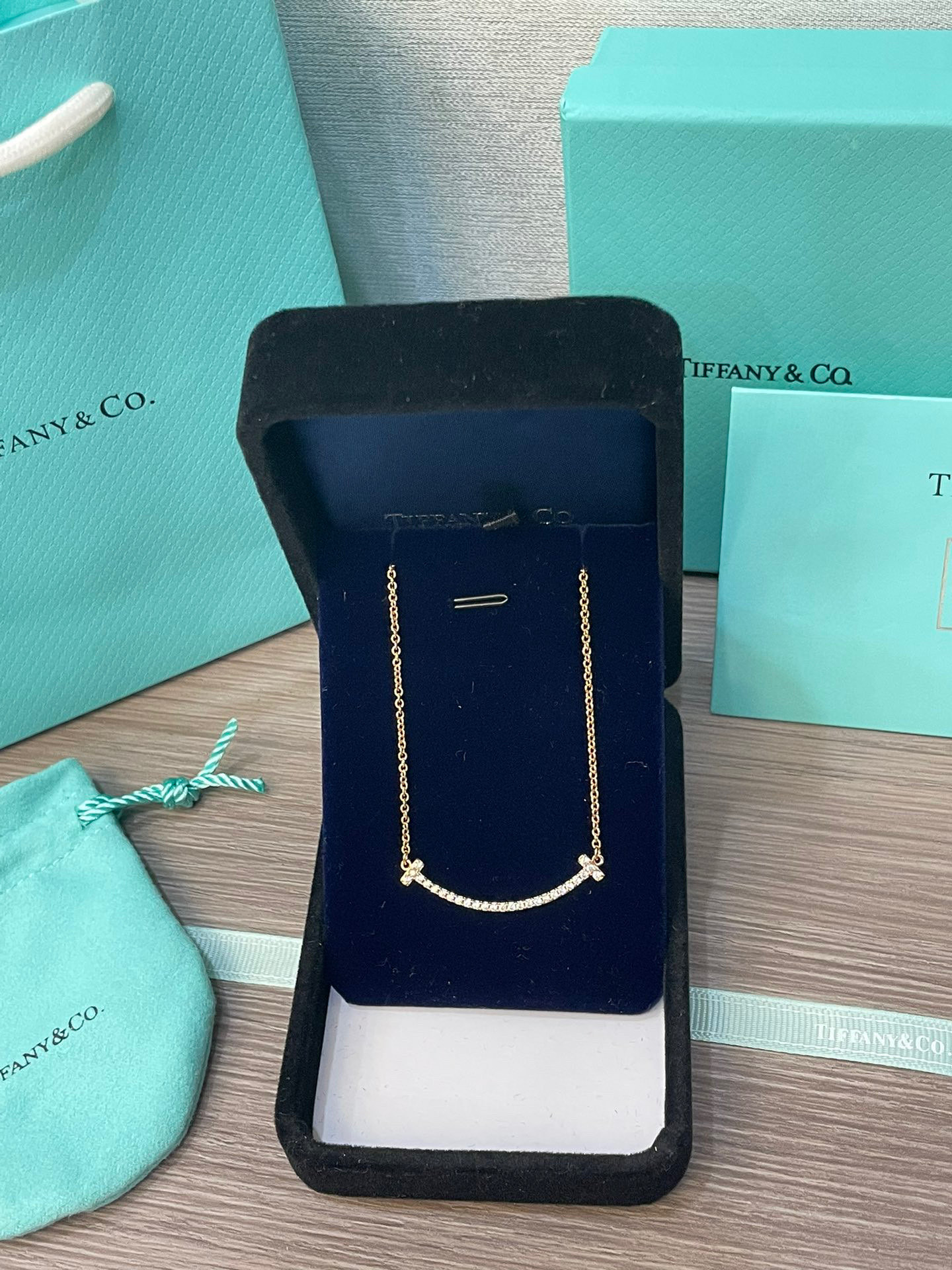 Tiffany Medium Smile Pendant in Gold with Diamonds