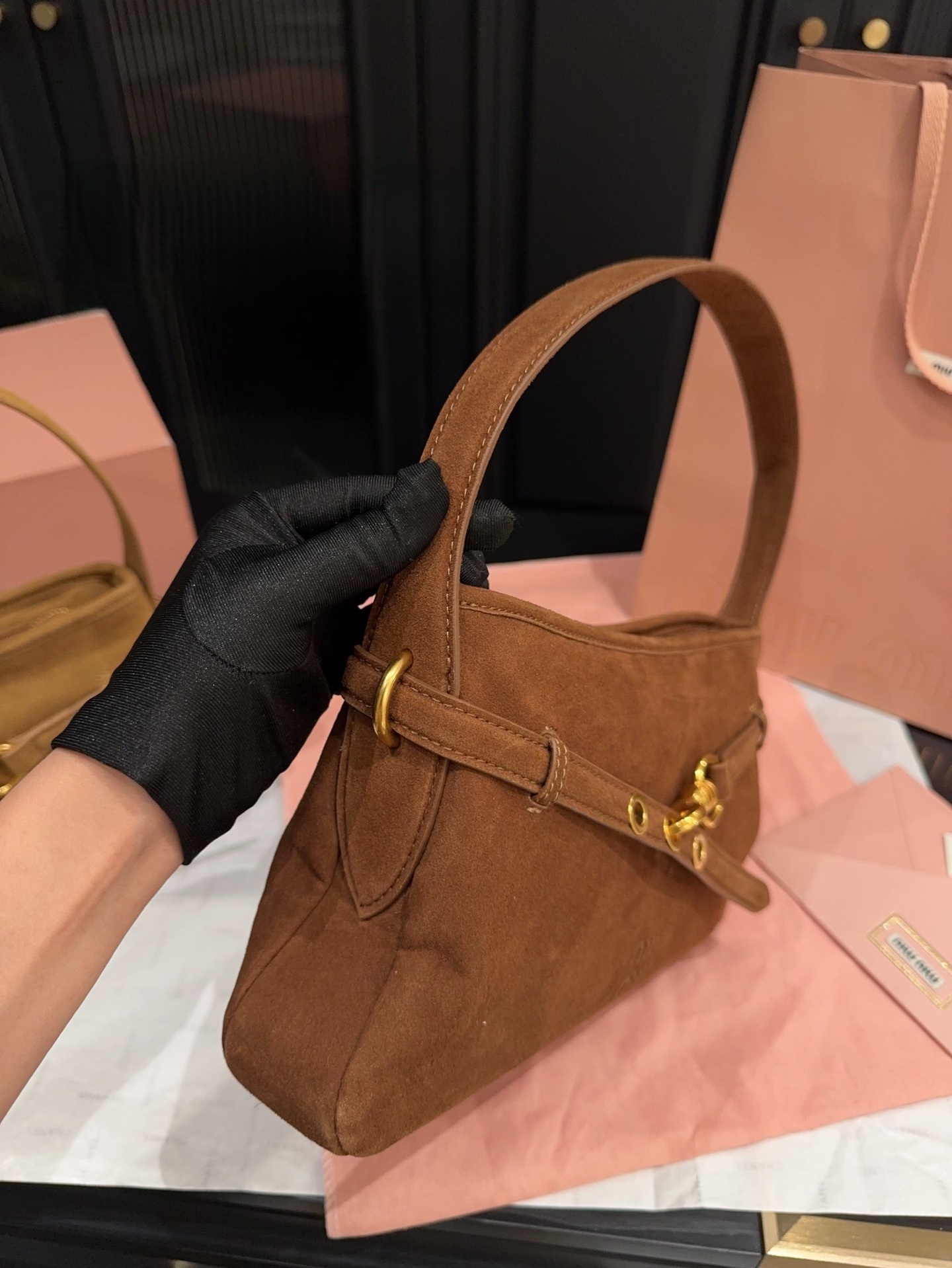 Miu Miu Brown Suede Aventure Shoulder Bag