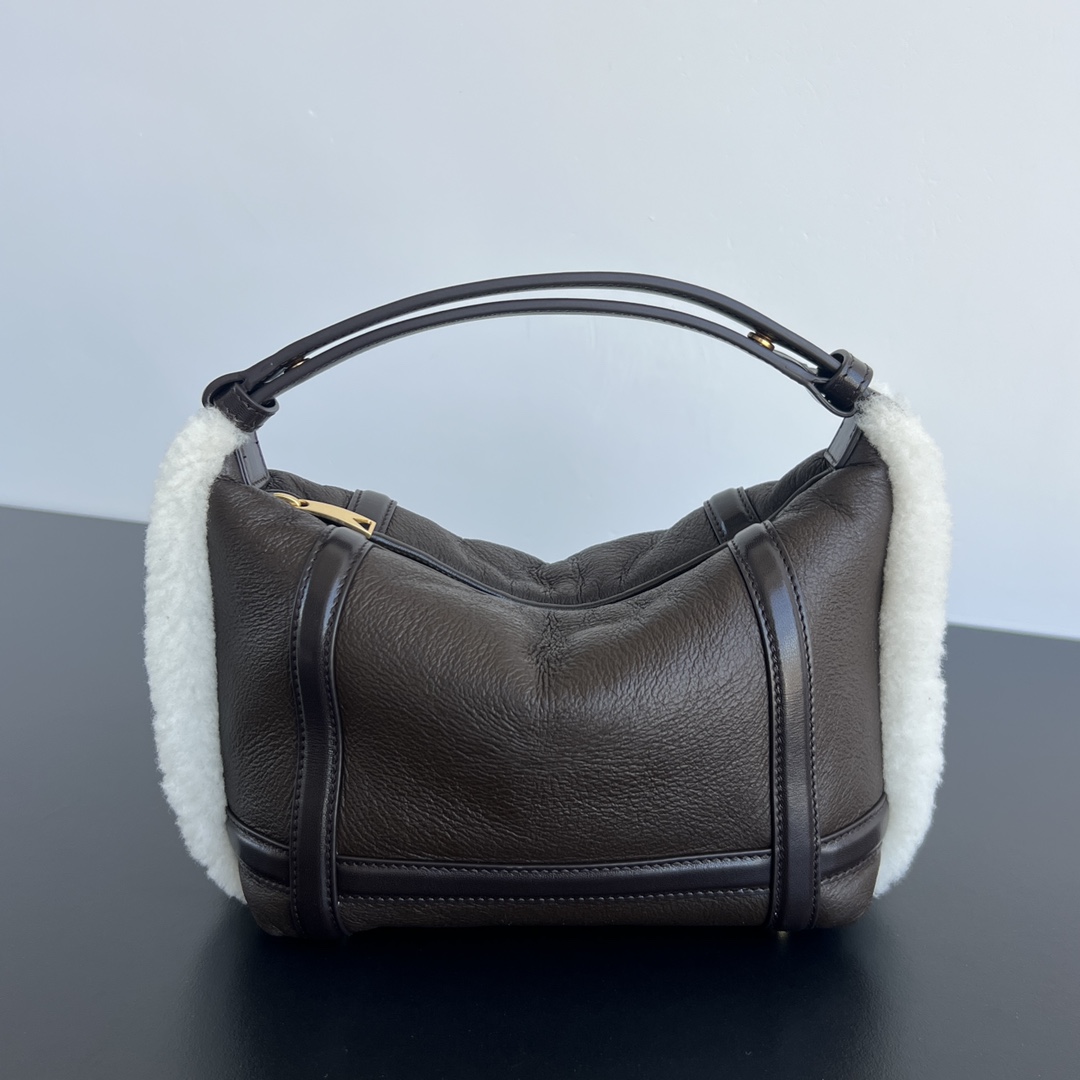 Bottega Veneta wallace mini lamb fur top-handle bag