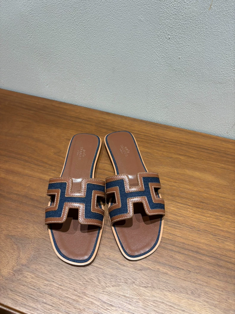 hermes sandal gold brown and denimmix