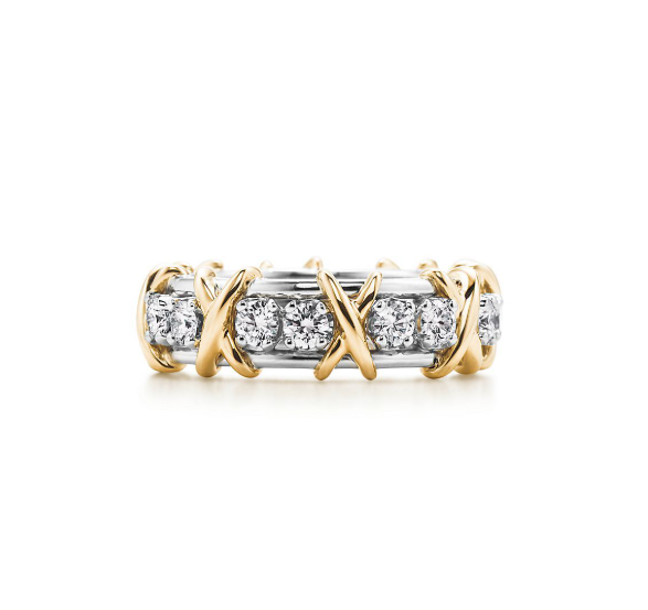 Tiffany Ring in Yellow Gold and Platinum with Diamonds