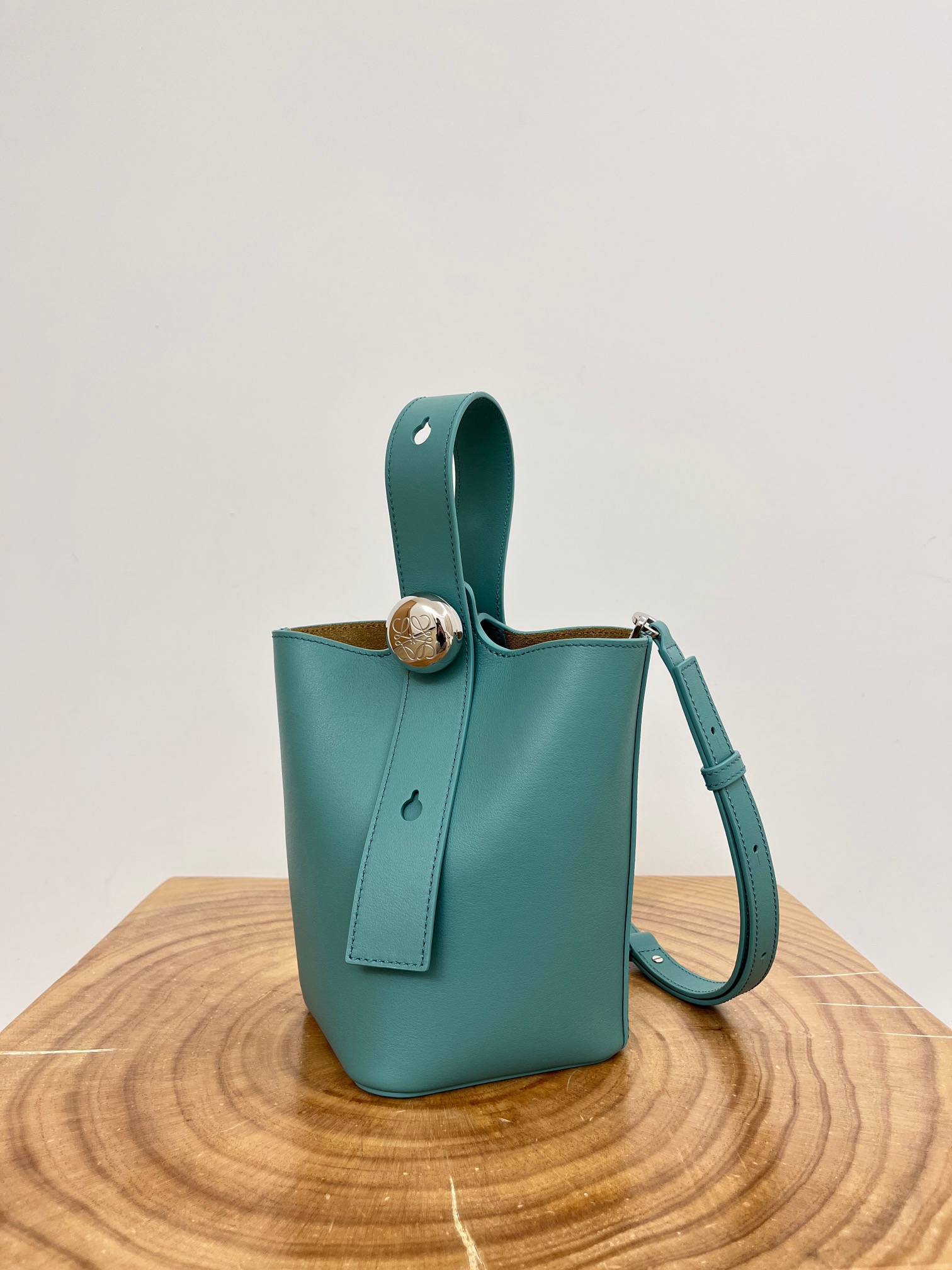 LOEWE Blue Mini Leather Pebble Bucket Bag
