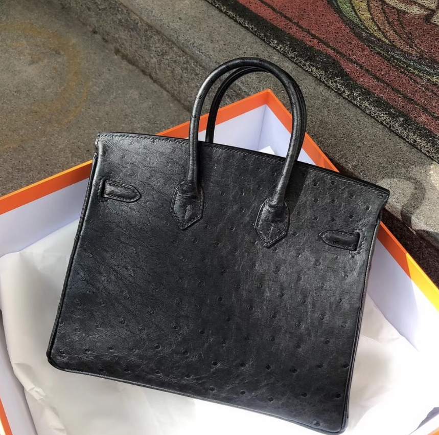 Hermès Birkin 25-35 silver buckle custom Ostrich leather