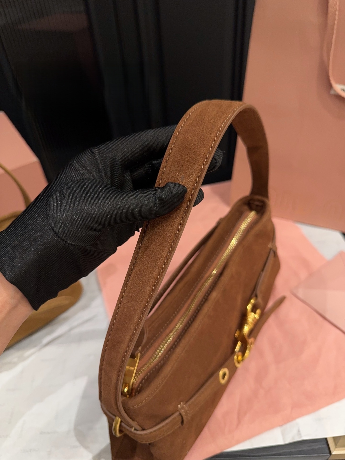 Miu Miu Brown Suede Aventure Shoulder Bag