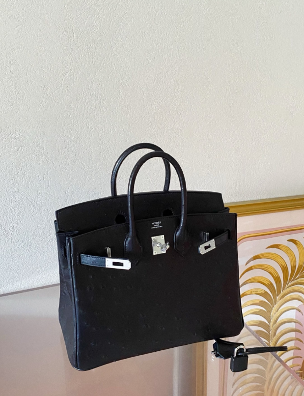 Hermès Birkin 25-35 silver buckle custom Ostrich leather