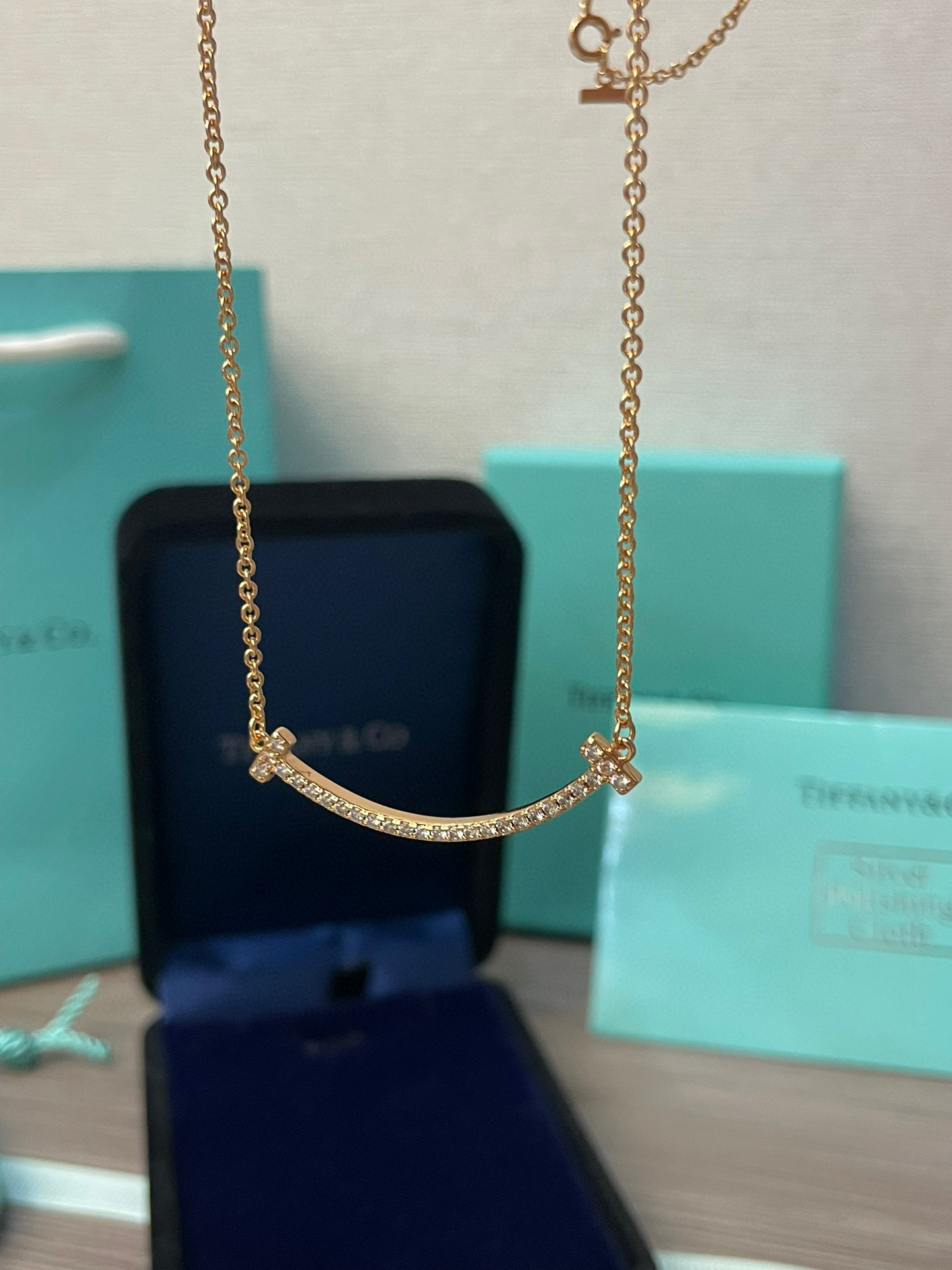Tiffany Medium Smile Pendant in Gold with Diamonds