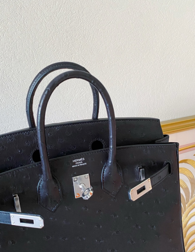 Hermès Birkin 25-35 silver buckle custom Ostrich leather