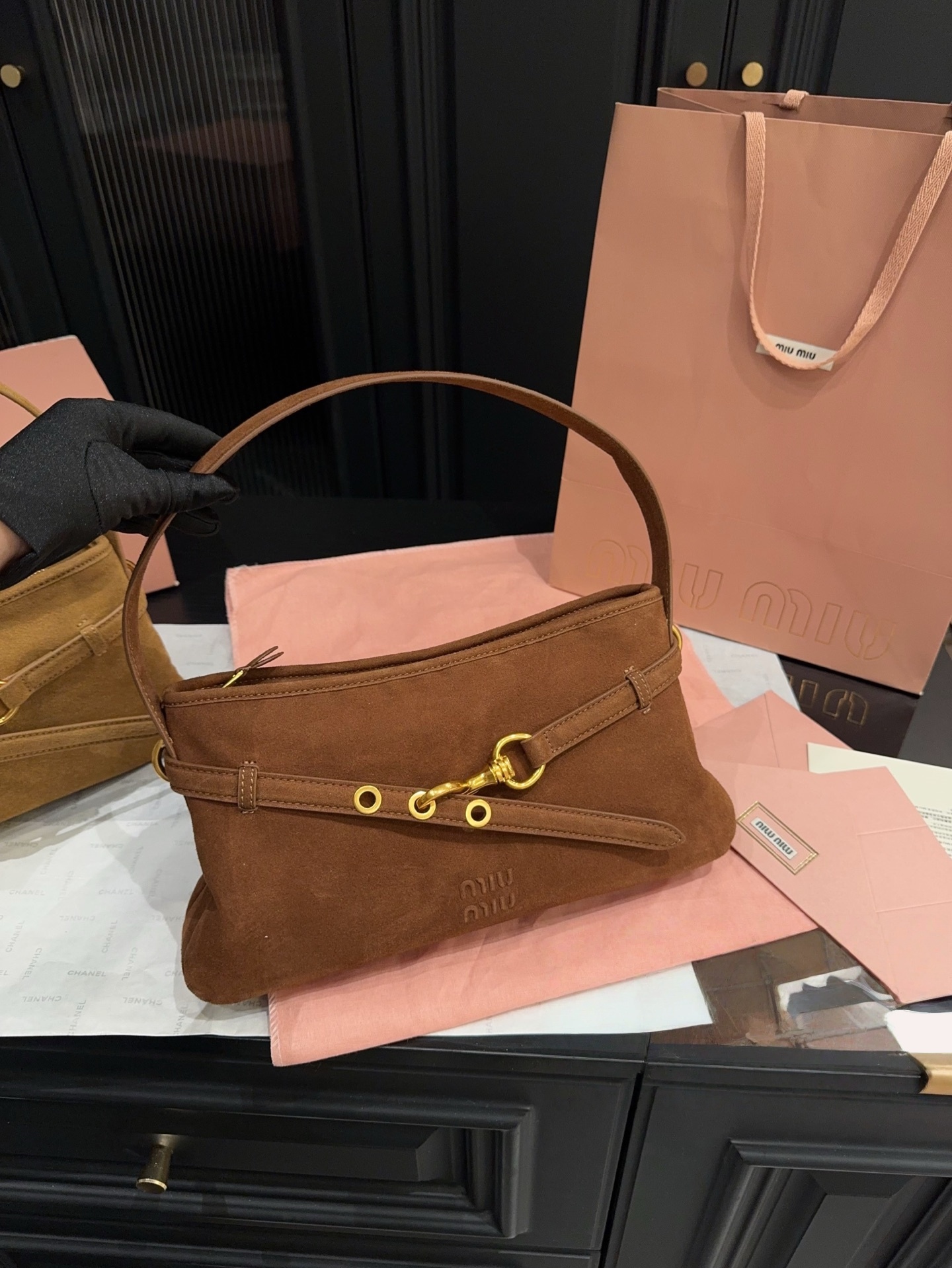 Miu Miu Brown Suede Aventure Shoulder Bag