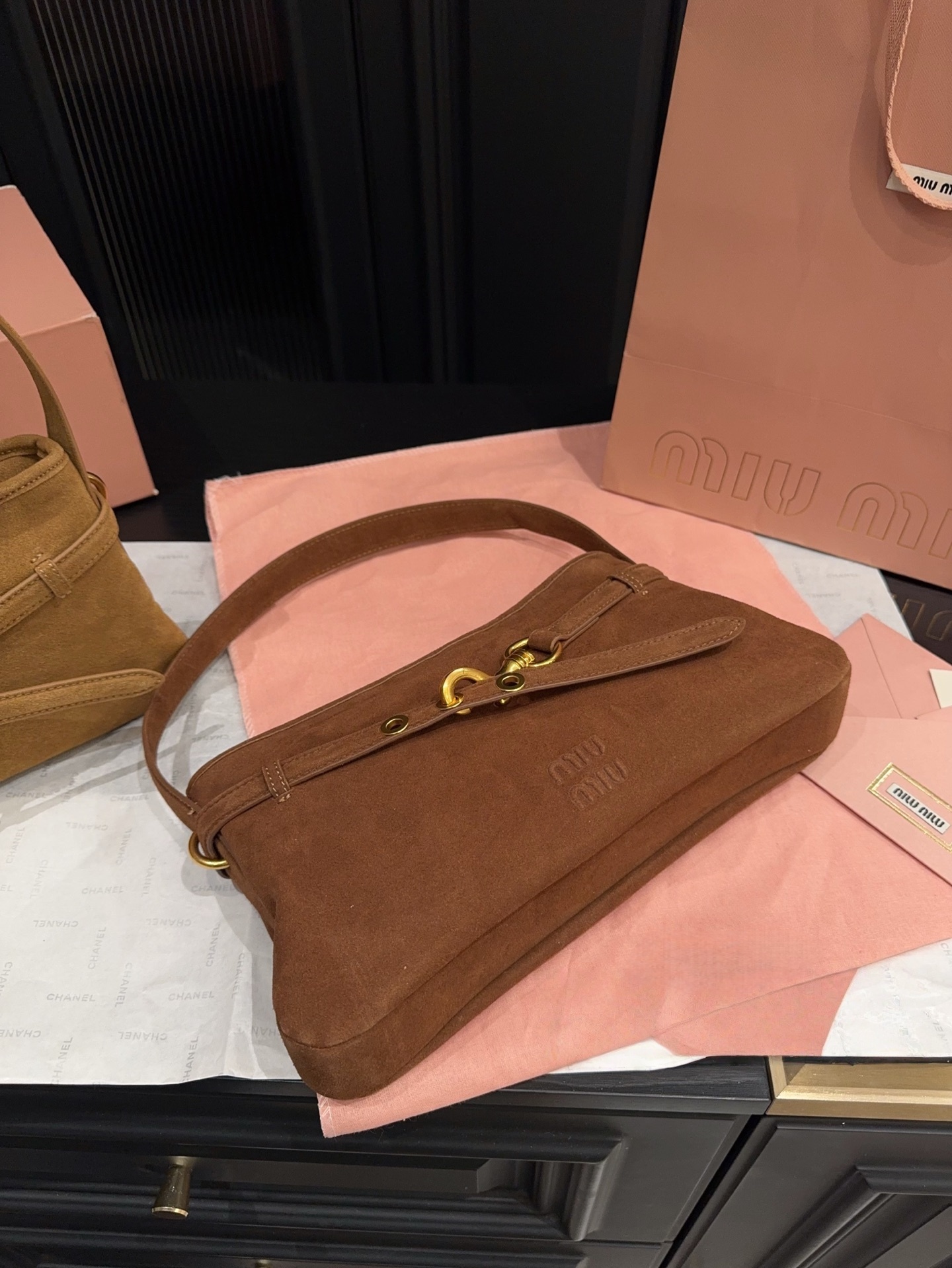 Miu Miu Brown Suede Aventure Shoulder Bag