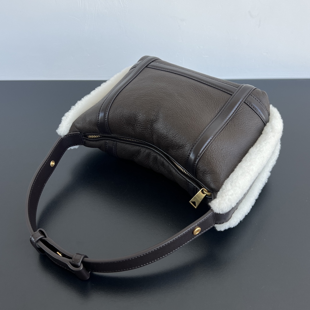 Bottega Veneta wallace mini lamb fur top-handle bag