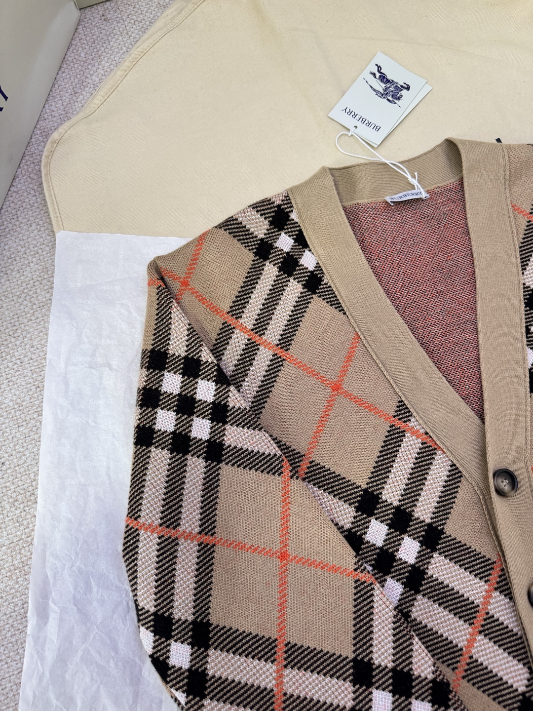 BURBERRY Check Wool Knit Cardigan