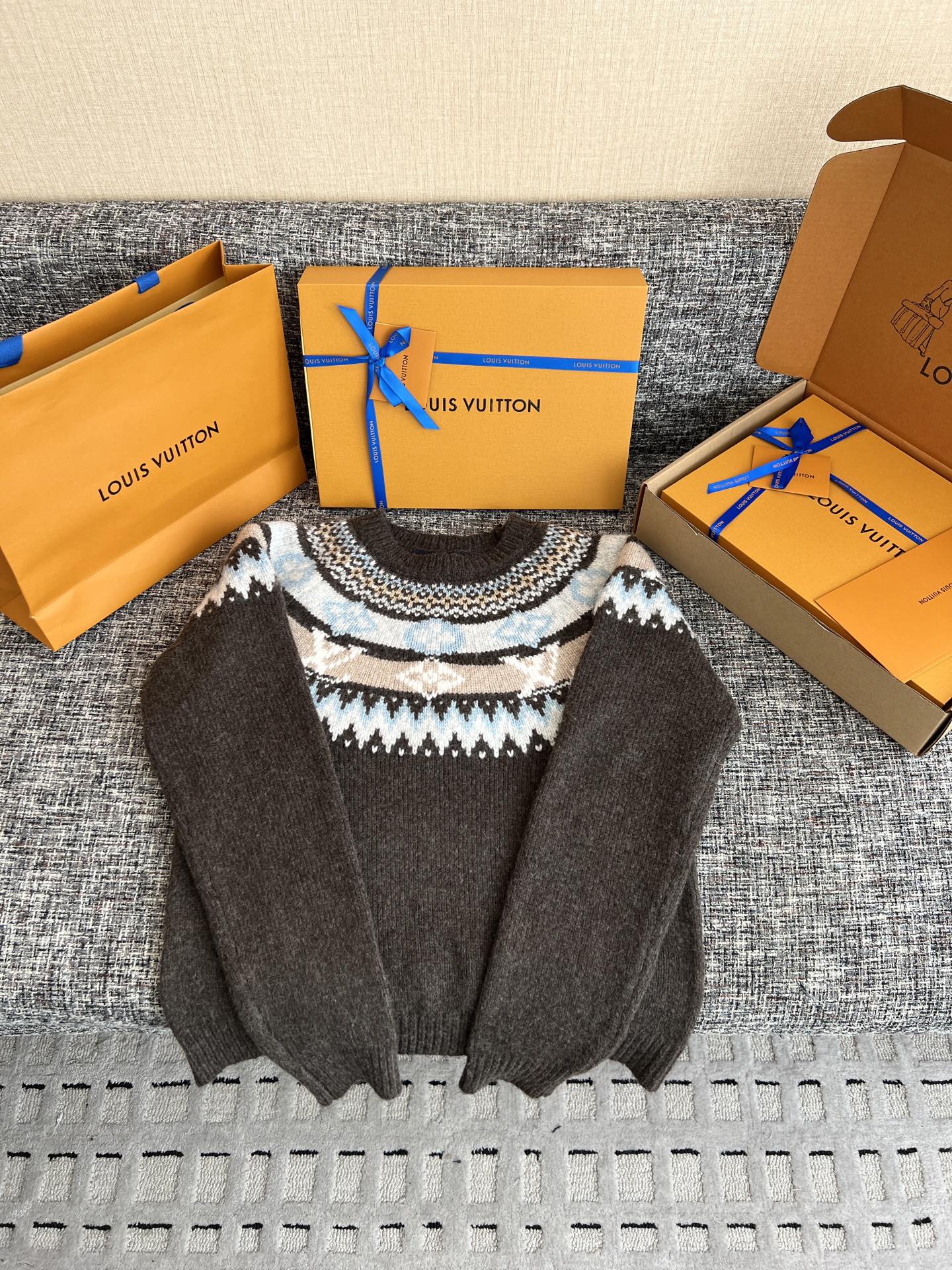 LV Ski Geometric Monogram Knit Pullover